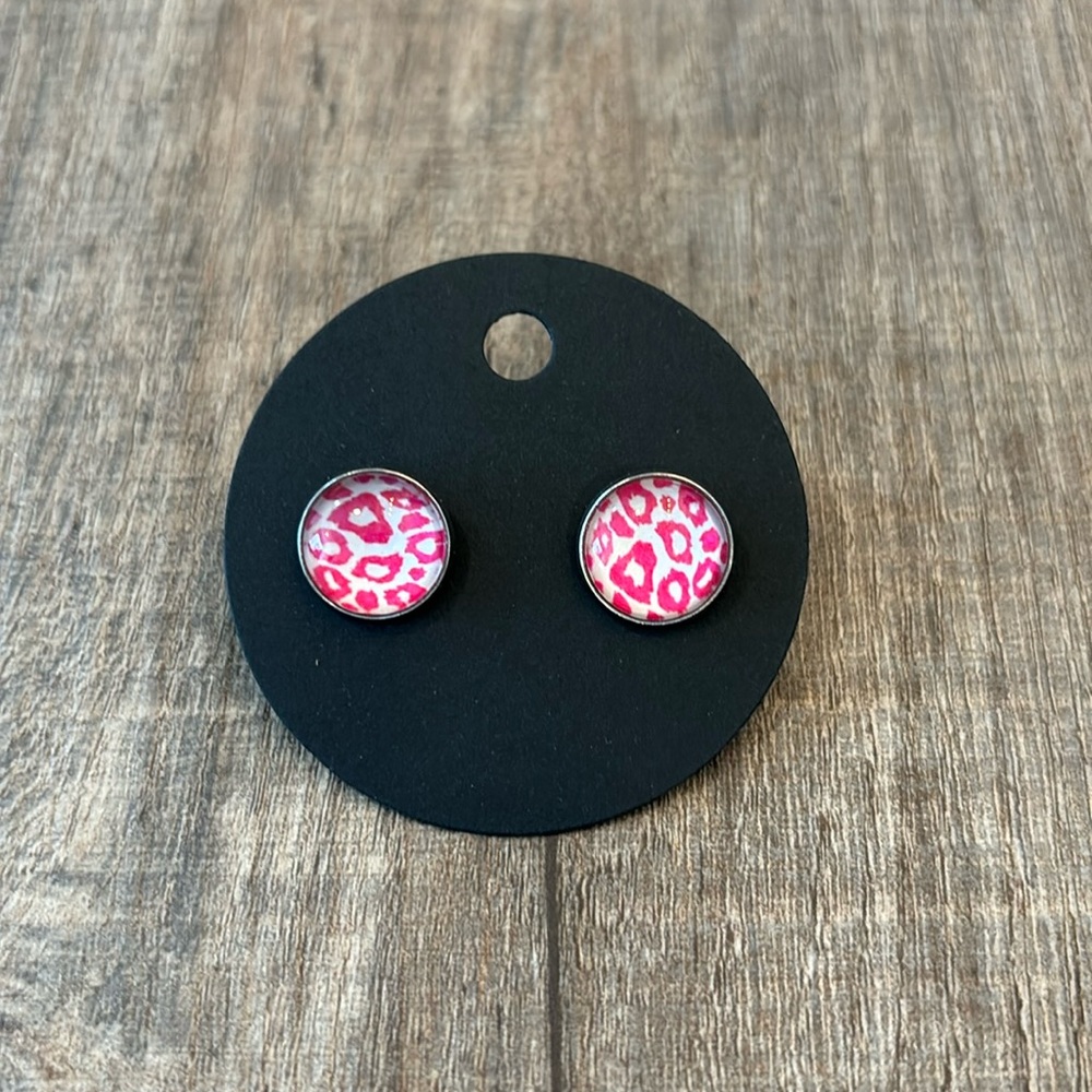 Homemade Earrings - 12mm diameter circle - post style - animal‎ print